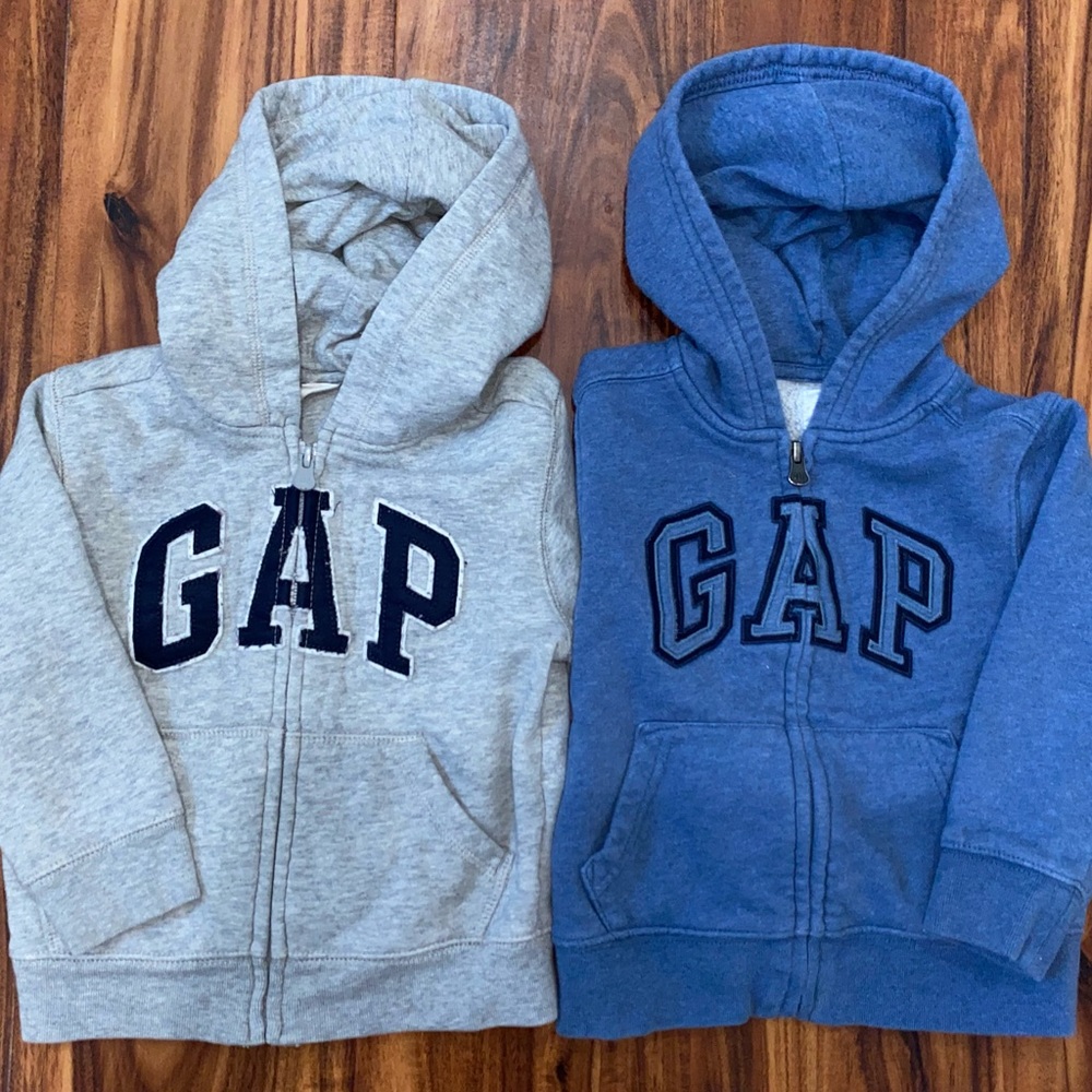 Two (2) Boys 3T GAP Hoodies. 1 Grey & 1 Blue.